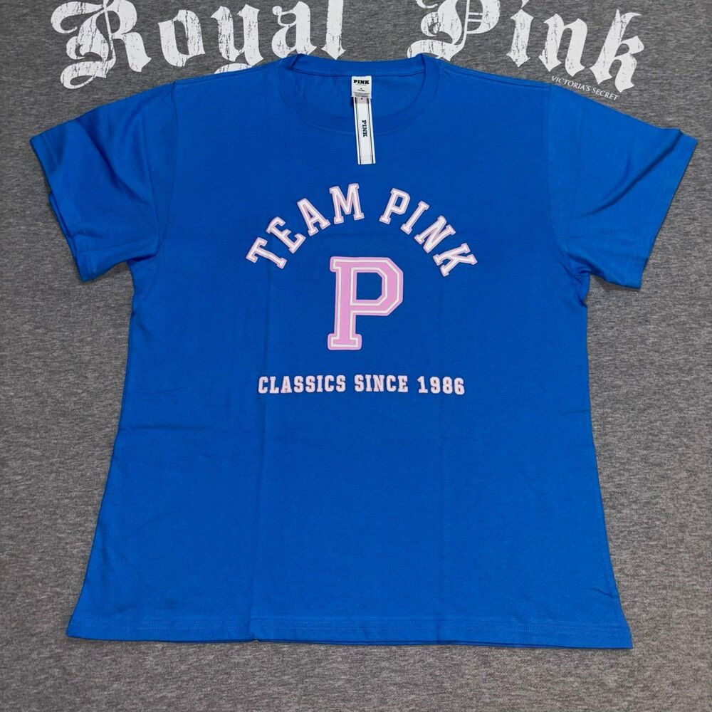 Victoria’s Secret PINK Limited Edition Blue Charge Throwback Campus Tee MD - Picture 4 of 5
